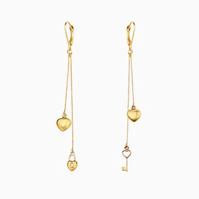 Pori Jewelry 14k Key & Heart Lock Dangle Earrings In Gold