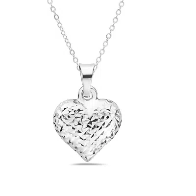 Pori Jewelry 14k Solid Gold Ultra Diamond Cut Heart Charm In Silver