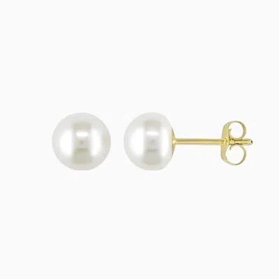 Pori Jewelry 14k Yellow Gold Freshwater Pearl Stud Earrings In Silver