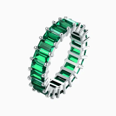 Pori Jewelry Green Emerald Cut Silver Eternity Ring