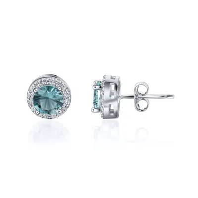 Pori Jewelry Sterling Silver Brilliant Round Birthstone Halo Earrings In Blue