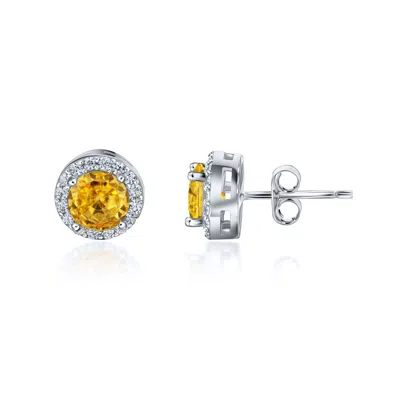 Pori Jewelry Sterling Silver Brilliant Round Birthstone Halo Earrings In Gold