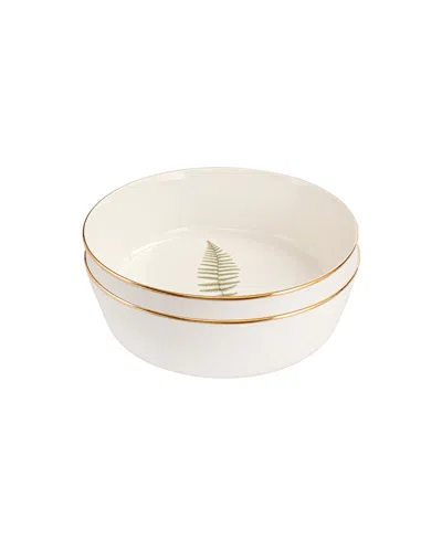 Porland Botanical 2 Piece Bowl Set, Service For 2 In White,gold