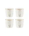 Porland Botanical 4 Piece Cup Set, Service For 2 In White,gold