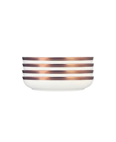 Porland Copper Line 4 Piece Bowl Set, Service For 4 In White,copper