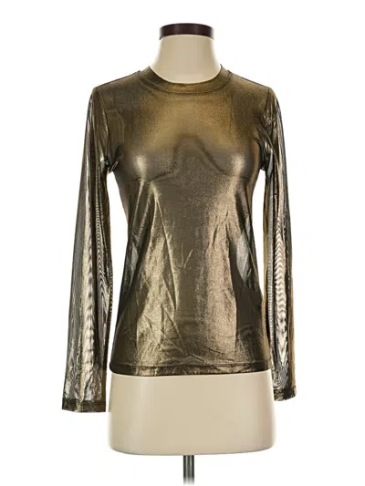 Pre-owned Porridge Long Sleeve Top Gold Metallic Pattern Mock Neckline Tops
