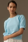 Porridge Puff-sleeve Pullover Top In Blue