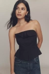 Porridge Ruffled Peplum Strapless Corset Top In Black