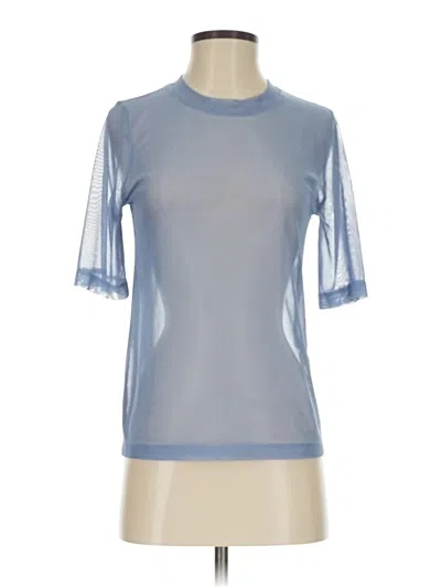 Pre-owned Porridge Short Sleeve Top Blue Mock Neckline Tops