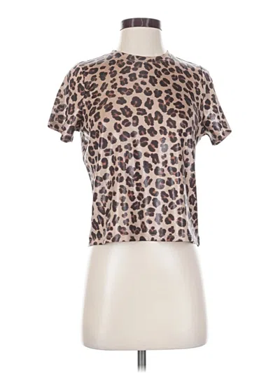 Pre-owned Porridge Short Sleeve Top Brown Animal Print Pattern Crew Neck Tops