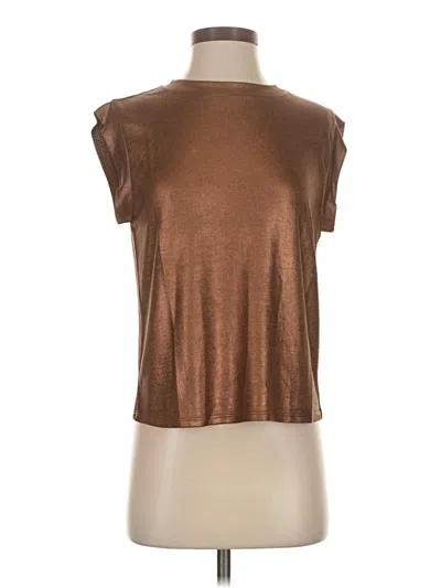 Pre-owned Porridge Short Sleeve Top Brown Metallic Pattern Boatneck Tops