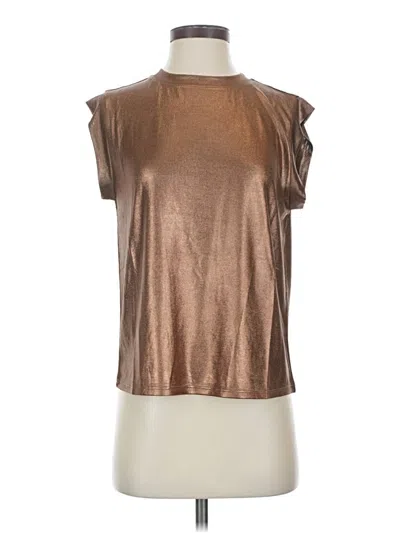 Pre-owned Porridge Short Sleeve Top Gold Metallic Pattern Mock Neckline Tops