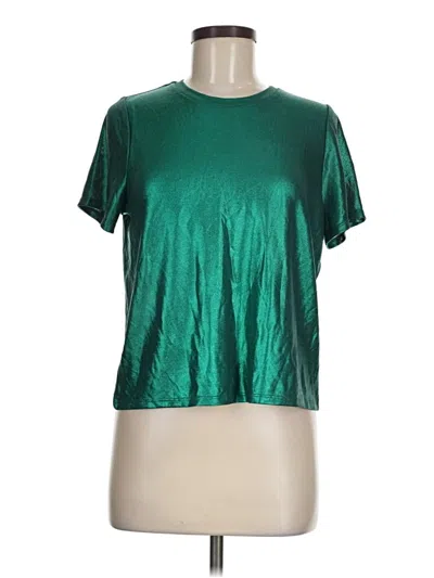 Pre-owned Porridge Short Sleeve Top Green Metallic Pattern Crew Neck Tops