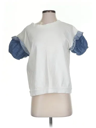 Pre-owned Porridge Short Sleeve Top White Ruffles Neckline Tops