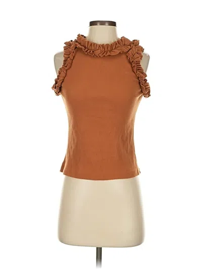 Pre-owned Porridge Sleeveless Top Brown Ruffles Neckline Tops