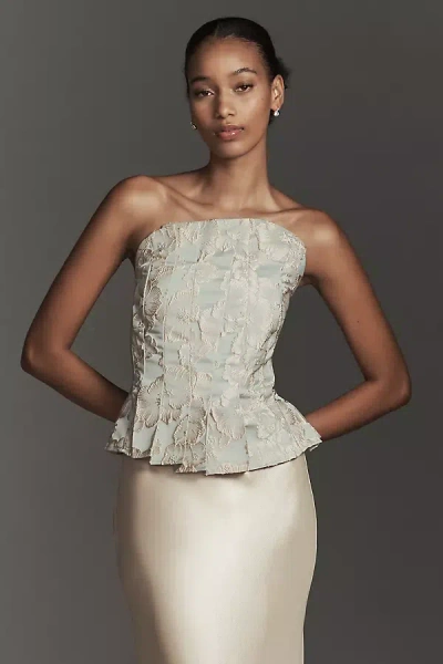 Porridge Strapless Pleated Peplum Top In Neutral