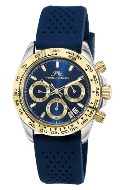 Porsamo Bleu Alexis Chronograph Sport Blue Silicone Watch, 37mm In Two-tone/blue