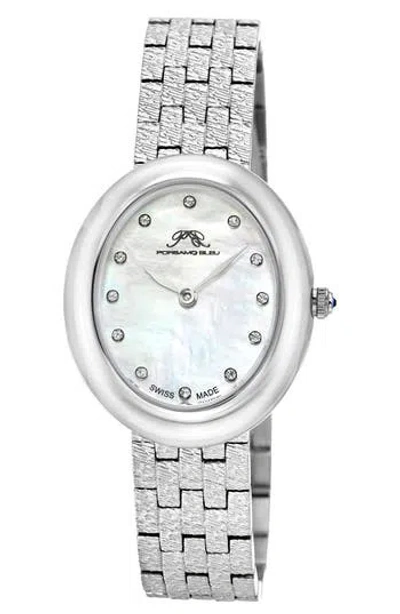 Porsamo Bleu Angelica Oval Diamond Bracelet Watch, 30mm X 35mm In Silver