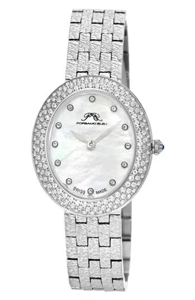 Porsamo Bleu Angelica Oval Topaz Bracelet Watch, 30mm X 35mm In Silver