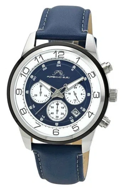 Porsamo Bleu Arthur Chronograph Leather Of Silicone Strap Watch, 44mm In Blue