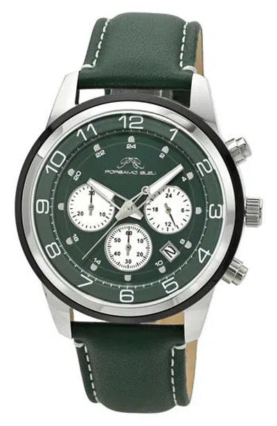 Porsamo Bleu Arthur Chronograph Leather Of Silicone Strap Watch, 44mm In Green