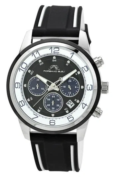 Porsamo Bleu Arthur Chronograph Leather Of Silicone Strap Watch, 44mm In Black