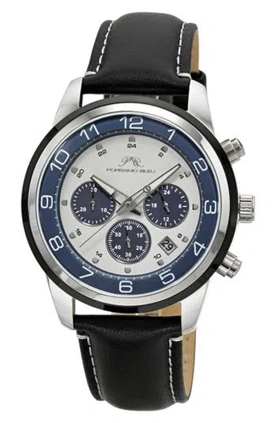 PORSAMO BLEU PORSAMO BLEU ARTHUR CHRONOGRAPH LEATHER STRAP WATCH, 44MM