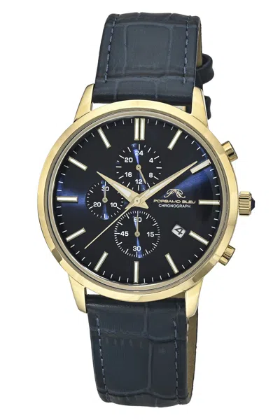 Porsamo Bleu Aura Chronograph Genuine Leather Gold Tone And Blue Men's Watch 1432aaul In Multi