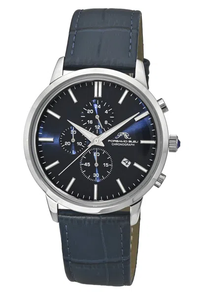 Porsamo Bleu Aura Chronograph Genuine Leather Silver Tone And Blue Men's Watch 1431caul In Multi