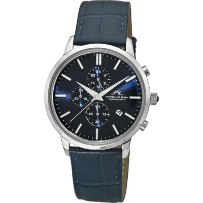 Porsamo Bleu Aura Leather Strap Chronograph Watch, 44mm In Silver Blue