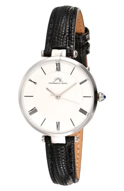 Porsamo Bleu Bellevue Leather Strap Watch, 32mm In White