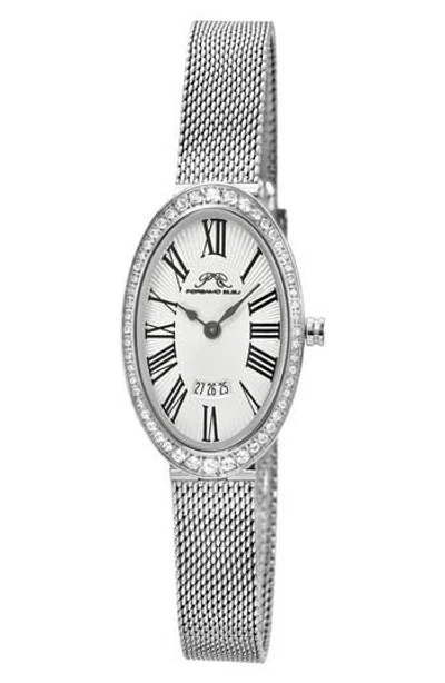Porsamo Bleu Eloise Crystal Guilloche Mesh Bracelet Watch, 26mm In Silver