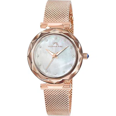 Porsamo Bleu Hazel White Topaz Mother Of Pearl Dial 3-hand Quartz Mesh Strap Watch, 33mm In Rose