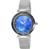 Porsamo Bleu Hazel White Topaz Mother Of Pearl Dial 3-hand Quartz Mesh Strap Watch, 33mm In Silver