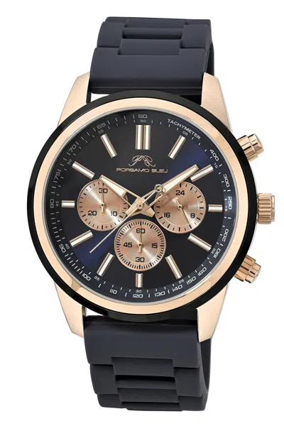 PORSAMO BLEU LOGAN CHRONOGRAPH SILICON ROSE TONE & BLUE MEN'S WATCH 1451FLOR