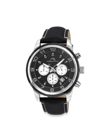 Porsamo Bleu Men's Arthur 44mm Stainless Steel & Leather Strap Chronograph Watch In Black