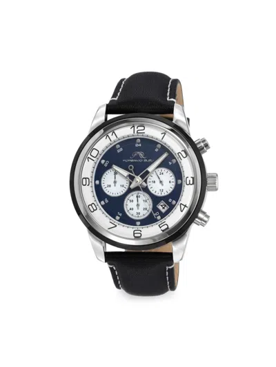 Porsamo Bleu Men's Arthur 44mm Stainless Steel & Leather Strap Chronograph Watch In Sapphire