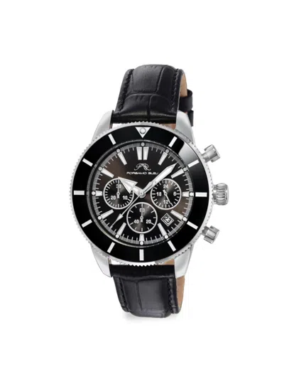 Porsamo Bleu Men's Brandon 44mm Stainless Steel Case & Leather Strap Chronograph Watch In Black