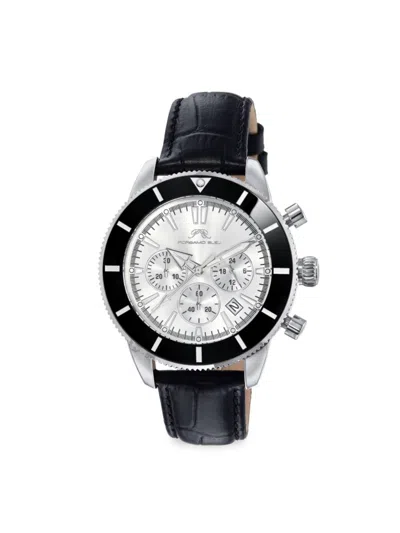 Porsamo Bleu Men's Brandon 44mm Stainless Steel Case & Leather Strap Chronograph Watch In Sapphire