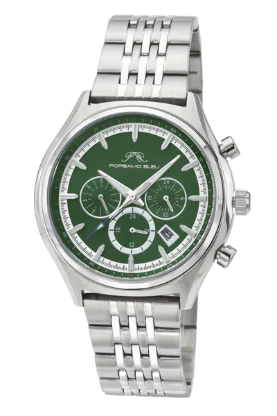 Porsamo Bleu Men's Charlie Multifunction Sivler Tone & Green Watch 1261cchs