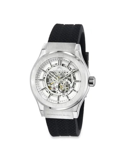 Porsamo Bleu Men's Cruz 45mm Stainless Steel Case & Silicone Strap Automatic Skeleton Watch