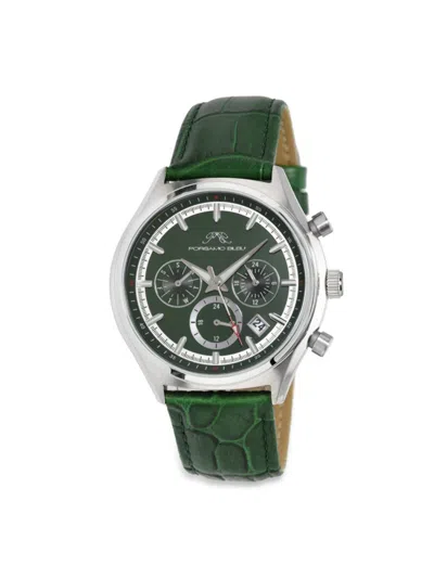 Porsamo Bleu Men's Dylan 41mm Stainless Steel Case & Leather Strap Chronograph Watch In Green