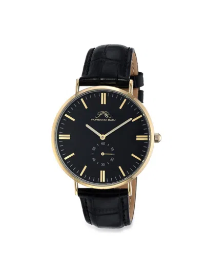 Porsamo Bleu Men's Henry 40mm Goldtone Stainless Steel & Leather Strap Watch In Black