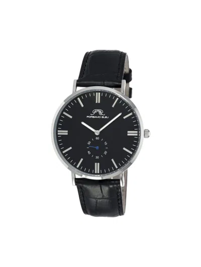 Porsamo Bleu Men's Henry 40mm Stainless Steel & Leather Strap Watch In Black