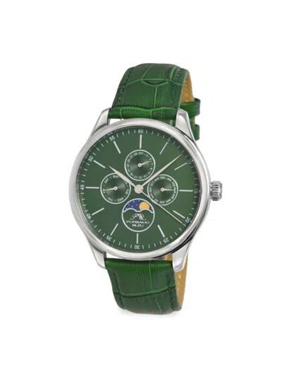 Porsamo Bleu Men's Jonathan 41mm Goldtone Stainless Steel & Leather Strap Chrono Watch In Green