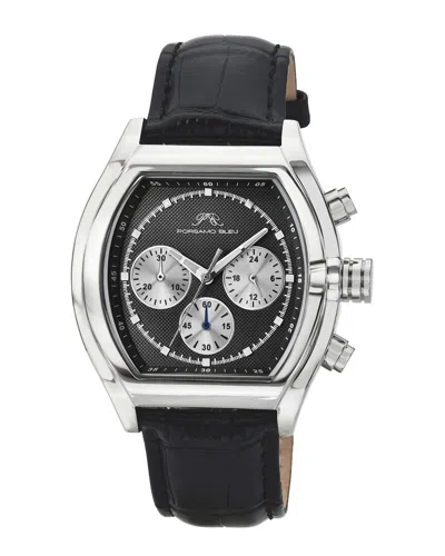 Porsamo Bleu Roman Genuine Leather Silver Tone & Black Men's Watch 1292brol