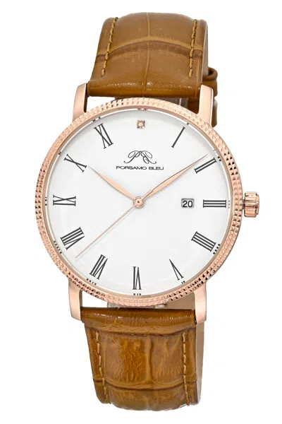 Porsamo Bleu Men's Veritas 1 Genuine Leather Band Watch 1361evel In Brown