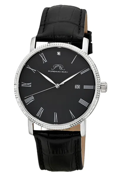 Porsamo Bleu Men's Veritas 1 Genuine Leather Band Watch 1361fvel In Black