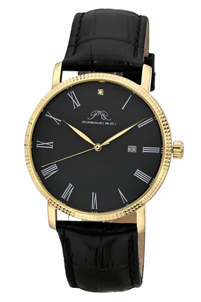 Porsamo Bleu Men's Veritas 1 Genuine Leather Band Watch 1361gvel In Black