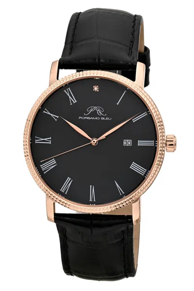 Porsamo Bleu Men's Veritas 1 Genuine Leather Band Watch 1361hvel In Black